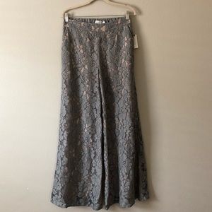 Anthropologie gray lace wide leg pant